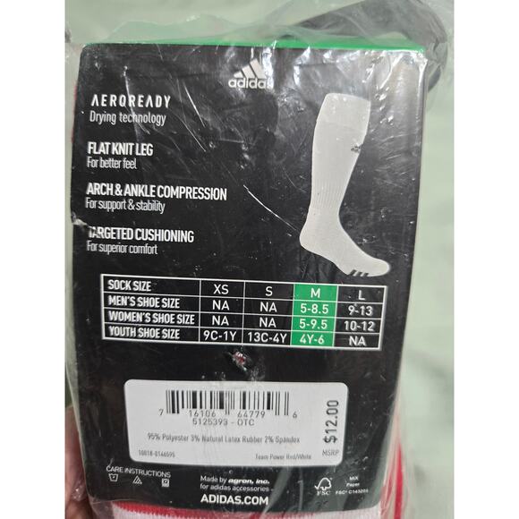 Adidas medium men's 2 pair of red soccer socks new with tags - Picture 3 of 3